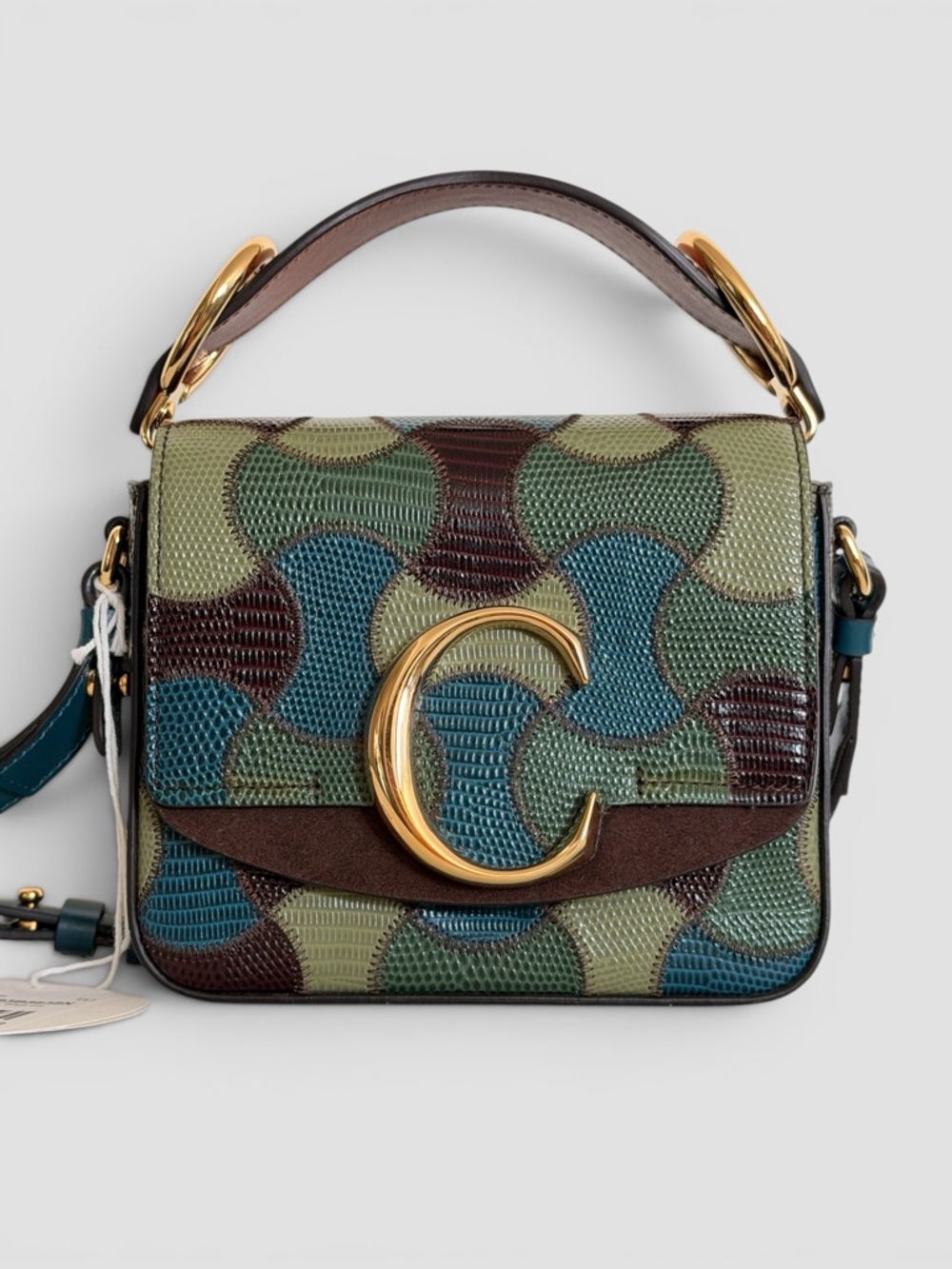 Chloé C Mini Patchwork Crossbody Bag Lizard Embossed Leather Multicolor